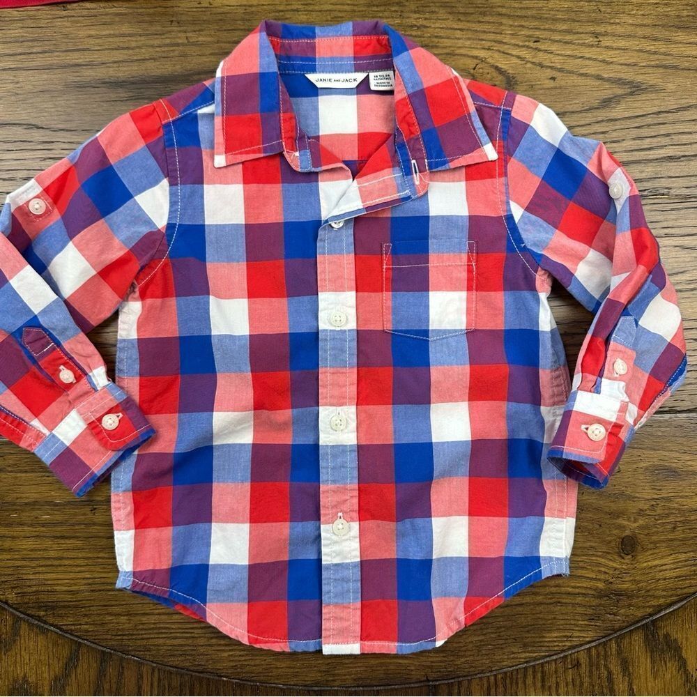 Janie and Jack Red White Blue Button Down Shirt